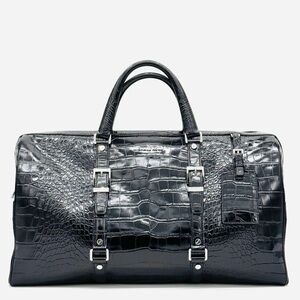 Michael Kors Bedford Travel Weekender Crocodile Embossed Leather Bag Black